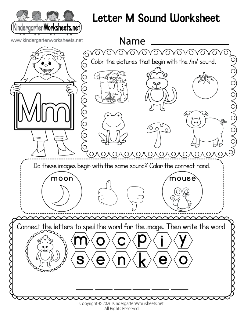 Kindergarten Letter M Sound Worksheet Printable