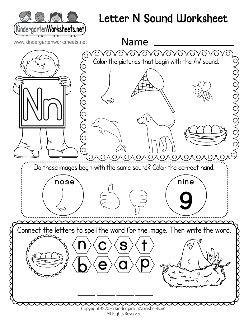 Kindergarten Letter N Sound Worksheet Printable