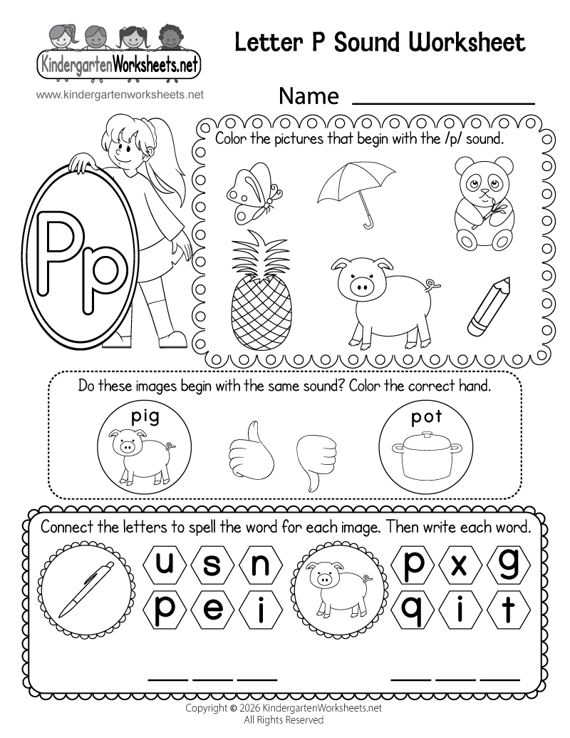 Kindergarten Letter P Sound Worksheet Printable