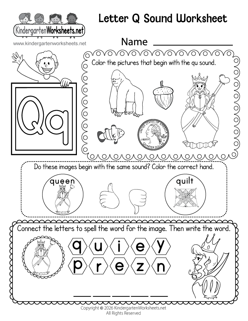 Kindergarten Letter Q Sound Worksheet Printable