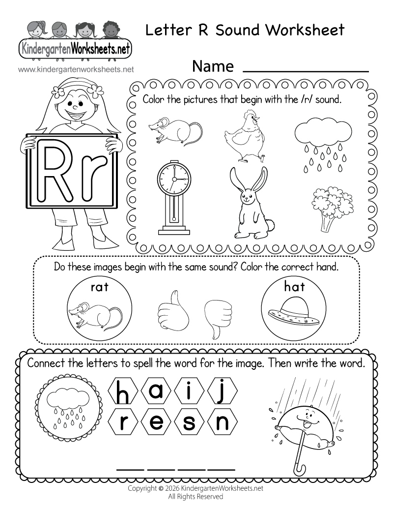 Kindergarten Letter R Sound Worksheet Printable
