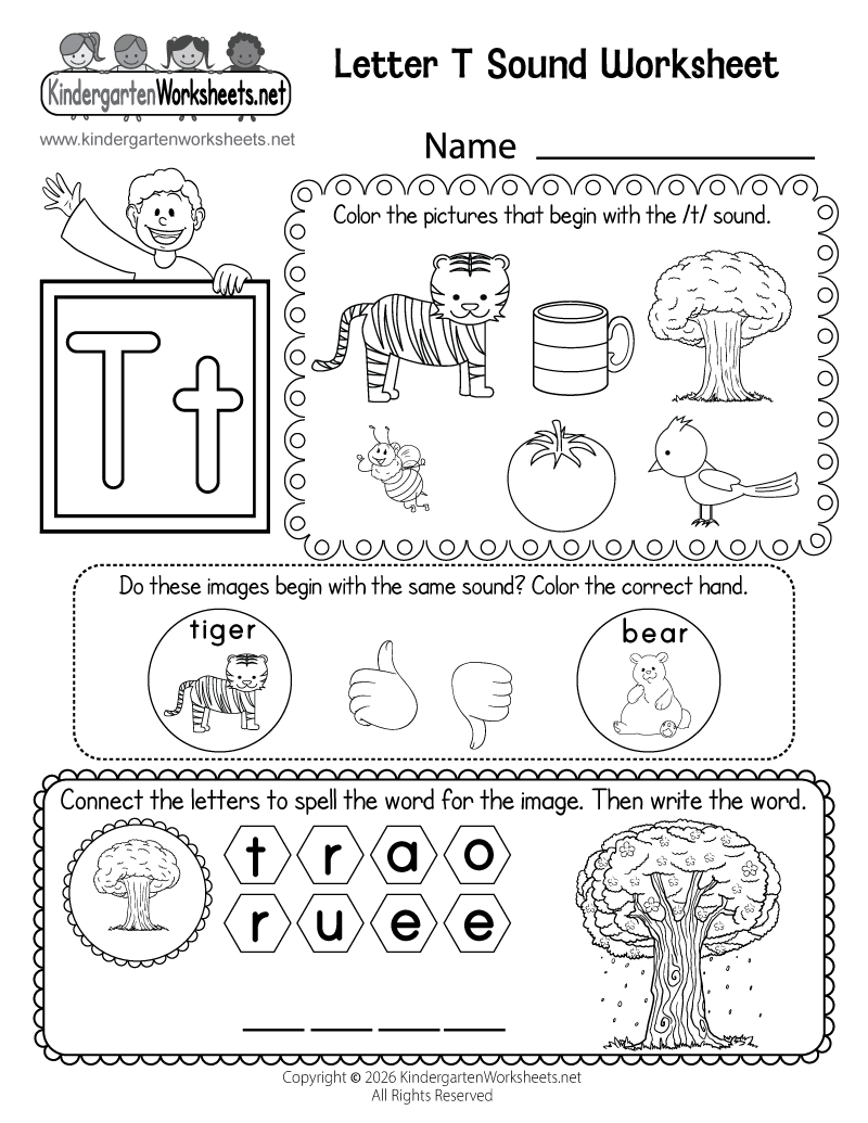 Kindergarten Letter T Sound Worksheet Printable