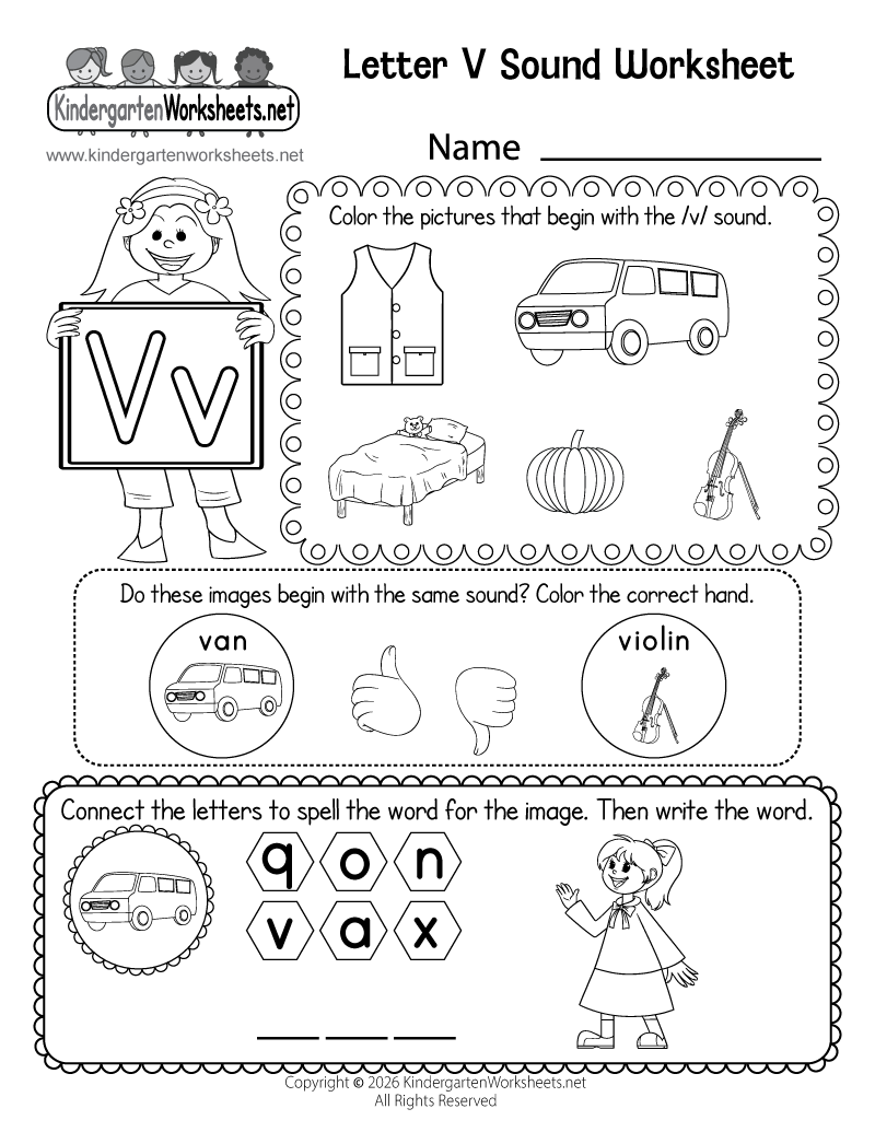 Kindergarten Letter V Sound Worksheet Printable