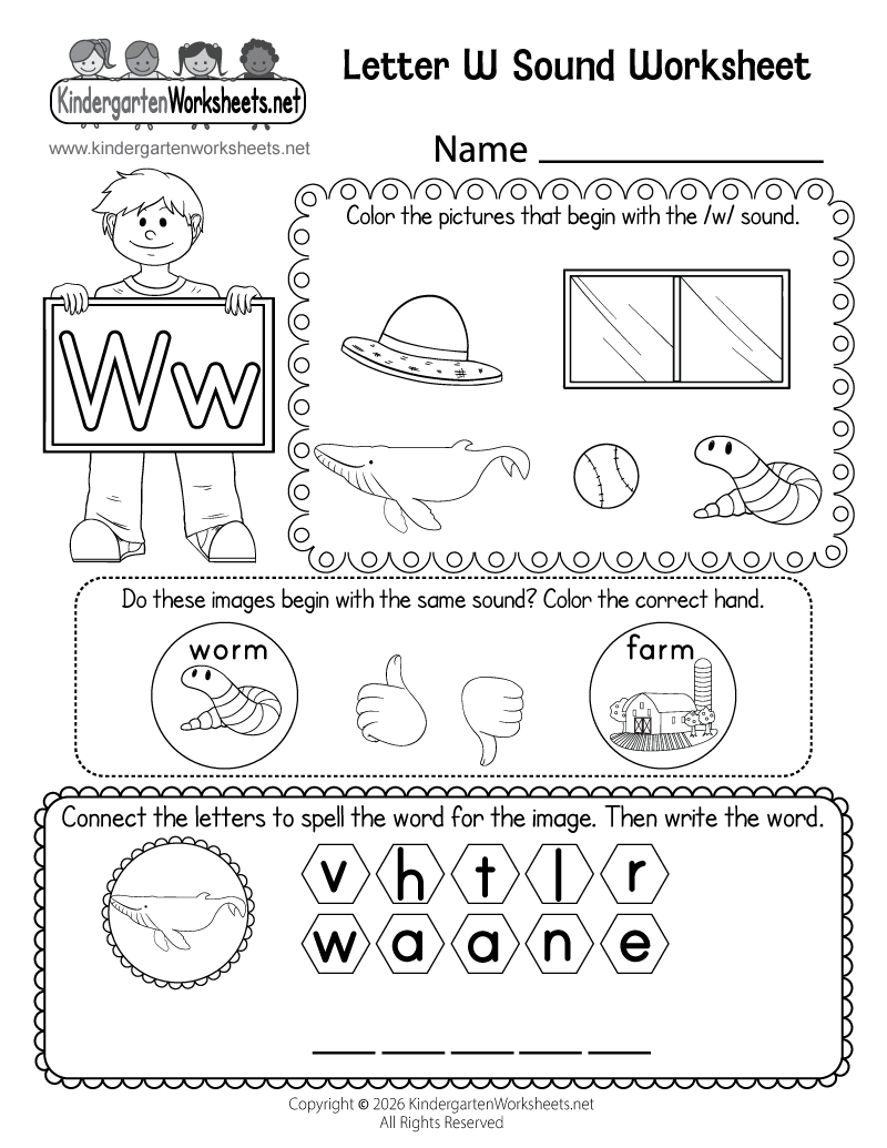 Kindergarten Letter W Sound Worksheet Printable