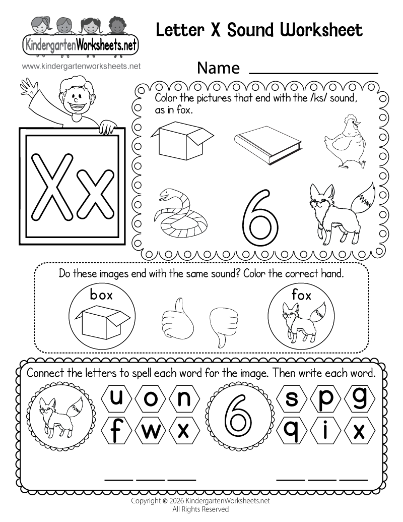 Kindergarten Letter X Sound Worksheet Printable
