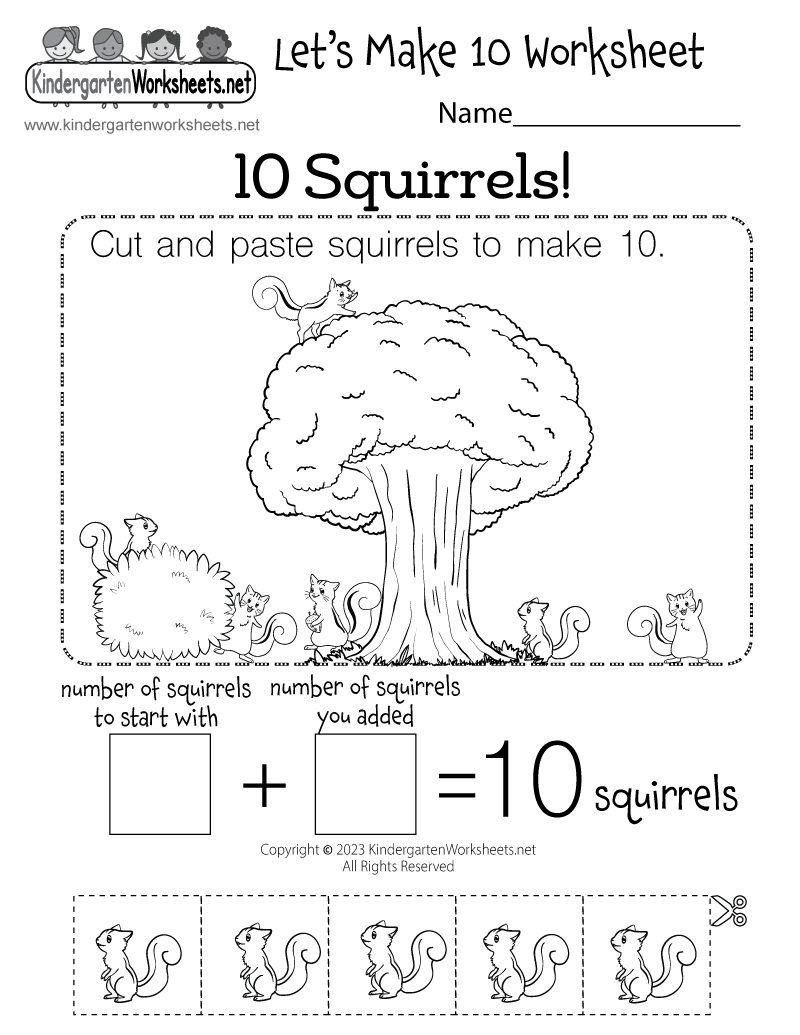Kindergarten Let's Make 10 Worksheet Printable