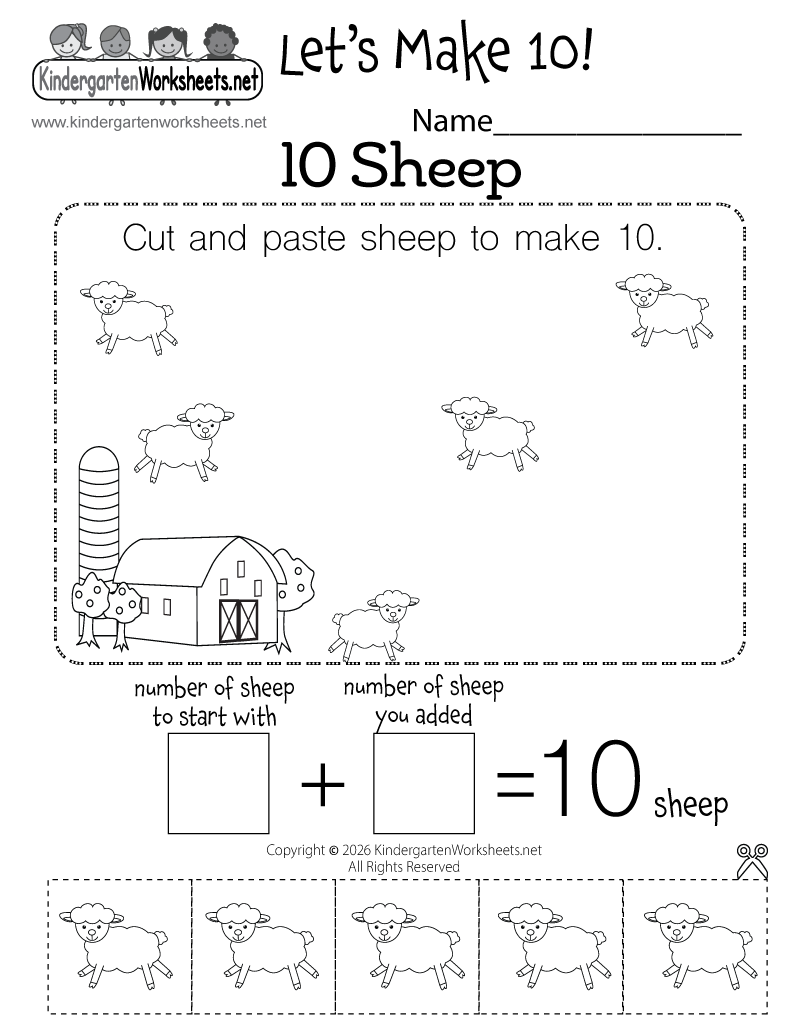 Kindergarten Sheep Making 10 Worksheet Printable