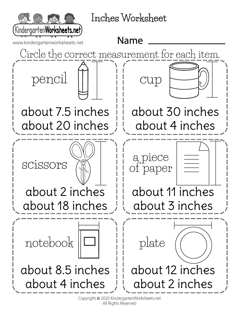 Kindergarten Inches Worksheet Printable