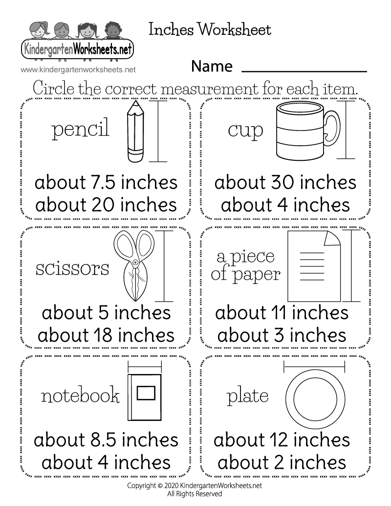 Kindergarten Inches Worksheet Printable