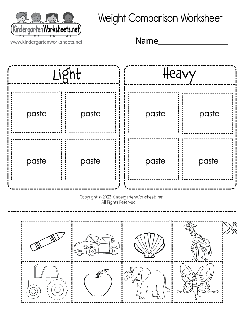 Kindergarten Weight Comparison Worksheet Printable