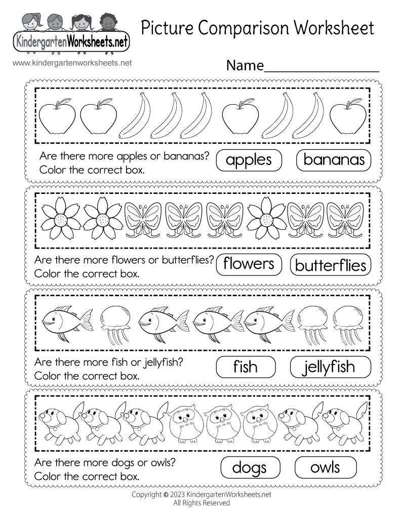 Kindergarten Picture Comparison Worksheet Printable