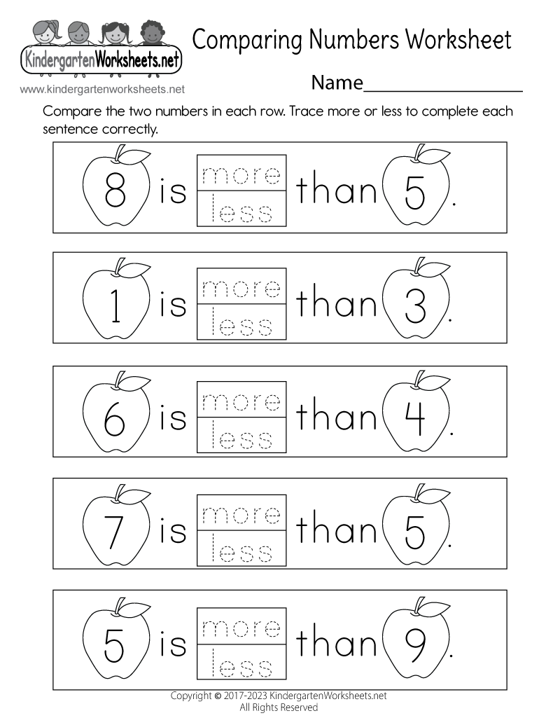 Kindergarten Comparing Numbers Worksheet Printable