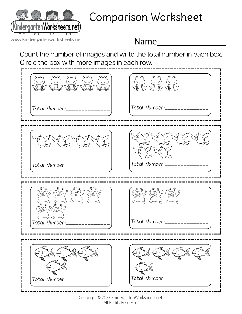 Kindergarten Comparison Worksheet Printable