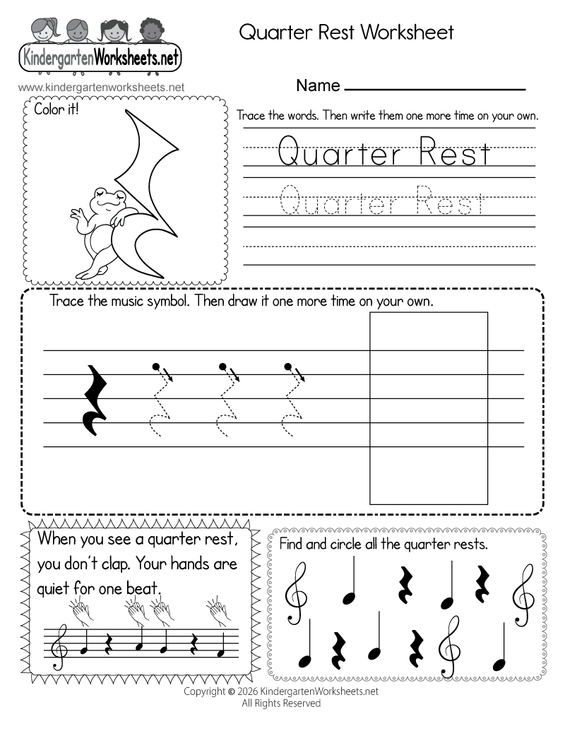 Kindergarten Quarter Rest Worksheet Printable