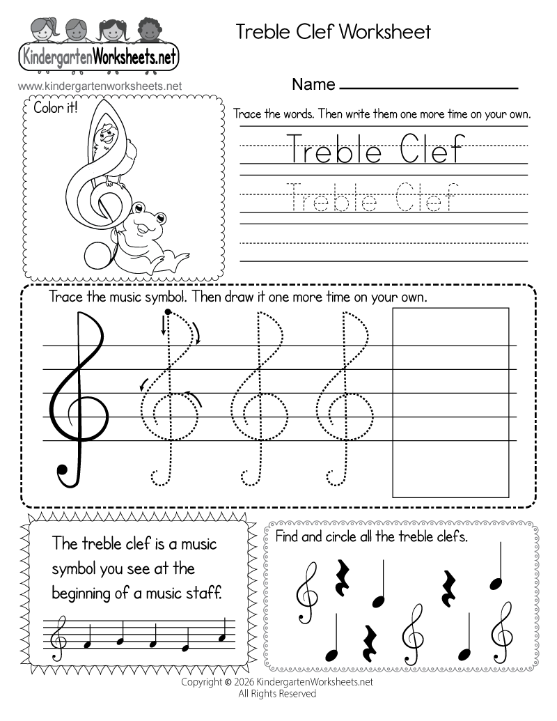Kindergarten Treble Clef Worksheet Printable