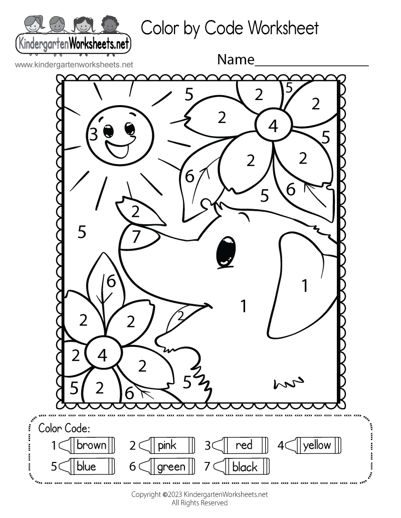 Kindergarten Color by Code Worksheet Printable