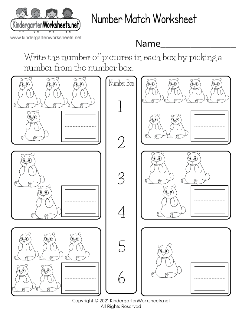 Kindergarten Number Match Worksheet Printable