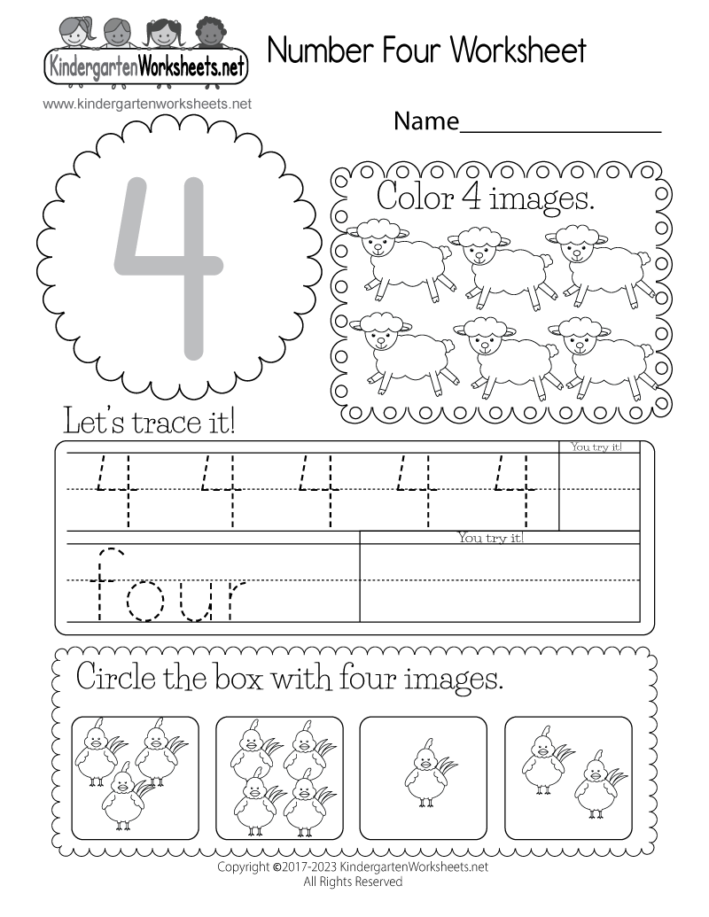 number four worksheet free kindergarten math worksheet for kids