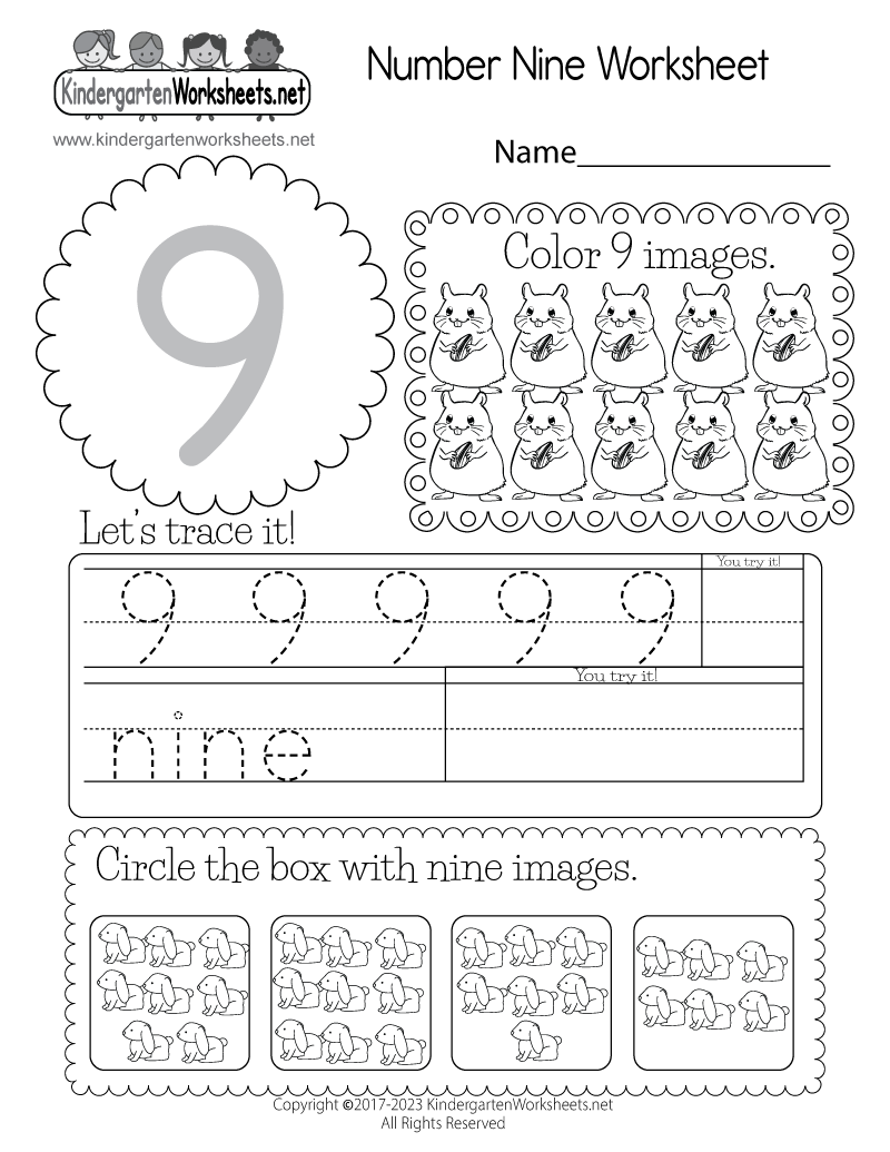 Free Printable Number 9 Worksheets