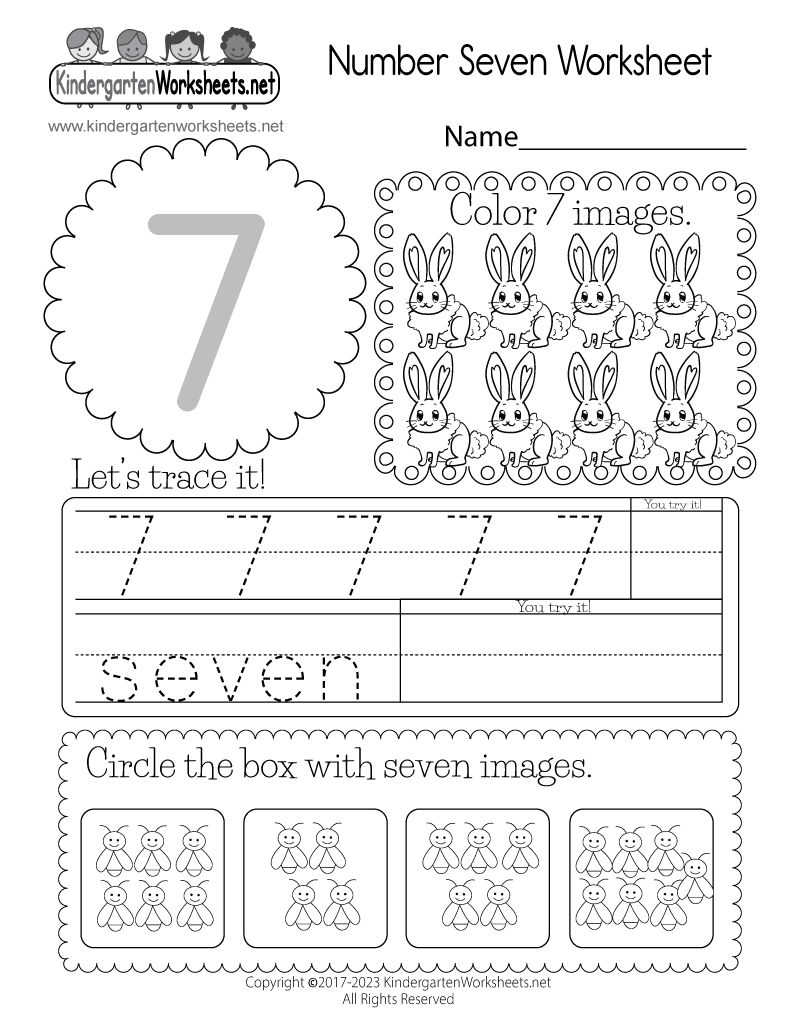Number 7 Worksheets For Kindergarten Printable Kindergarten Worksheets
