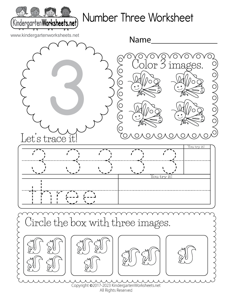 Numbers Three Worksheets