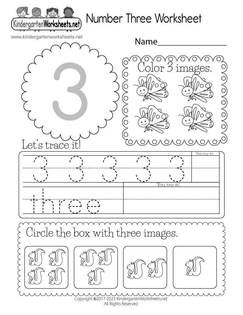 Number Three Worksheet Free Kindergarten Math Worksheet For Kids