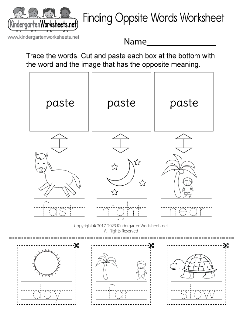 Kindergarten Finding Opposite Words Worksheet Printable