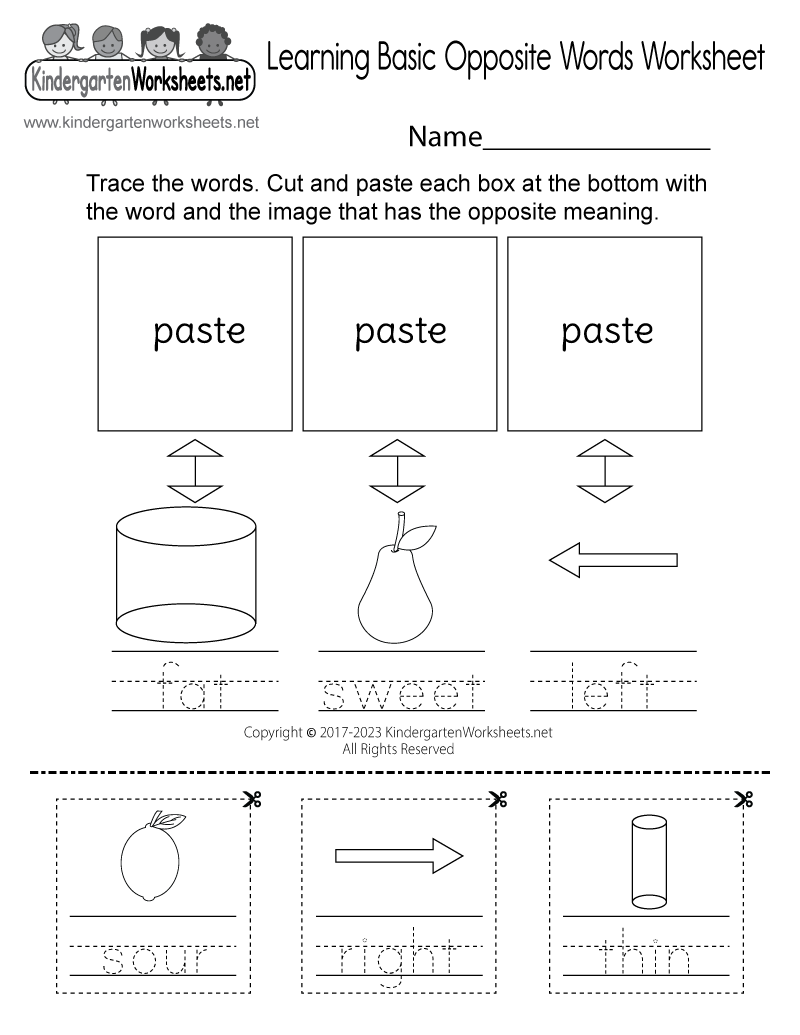 Kindergarten Learning Basic Opposite Words Worksheet Printable