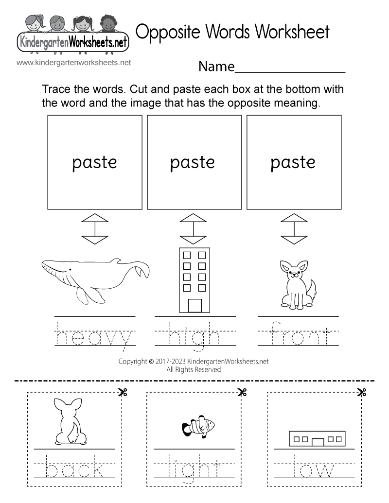 Kindergarten Opposite Words Worksheet Printable