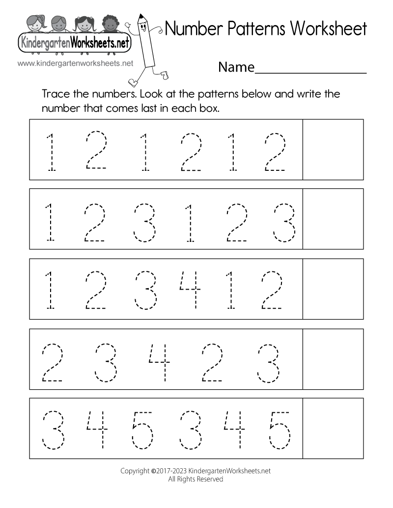 worksheet with number patterns printable - Patterns For Kindergarten