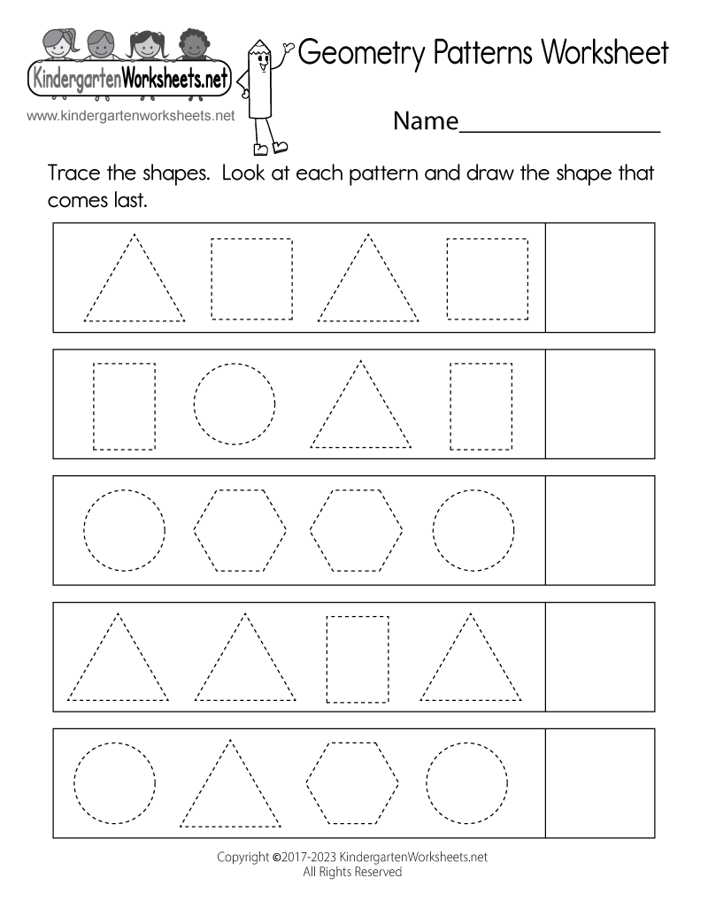 Kindergarten Geometry Patterns Worksheet Printable