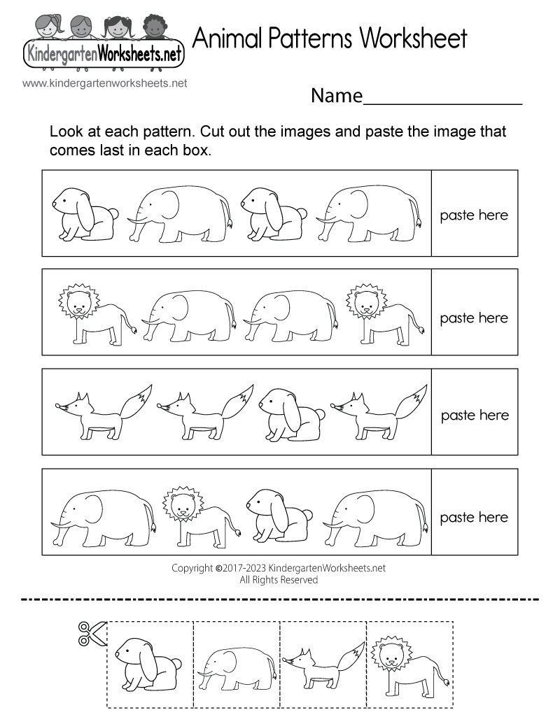 Kindergarten Animal Patterns Worksheet Printable