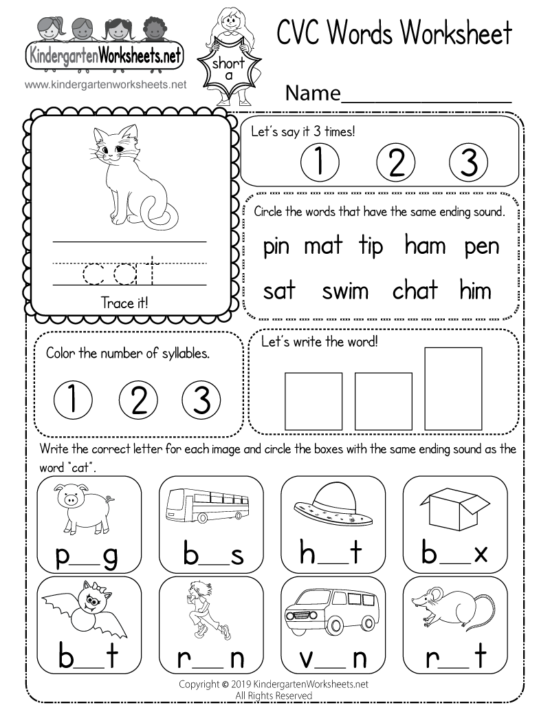 CVC Words Worksheet for Kindergarten (Free Printable)