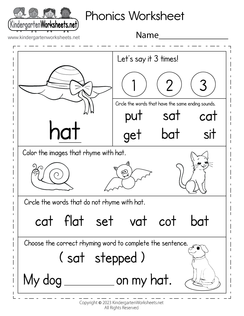 Kindergarten Phonics Worksheet Printable