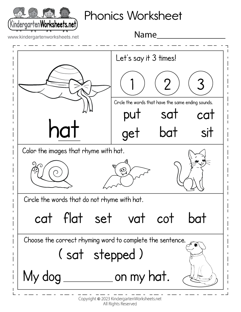 free printable free phonics worksheet for kindergarten