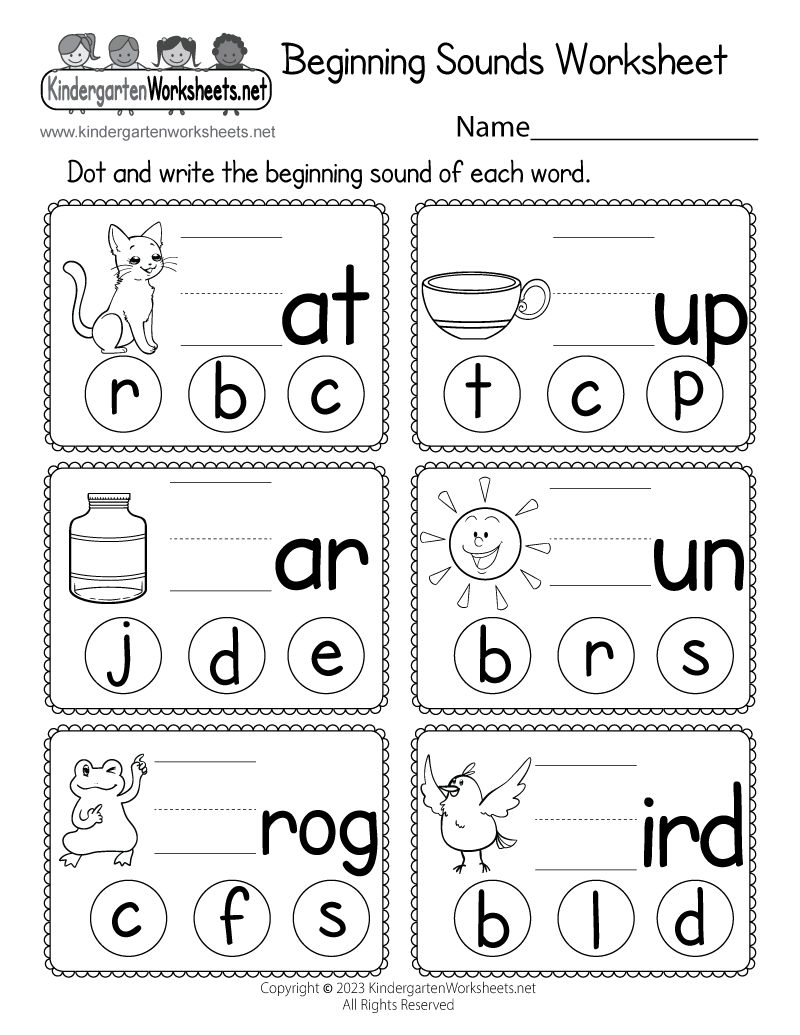 Kindergarten Beginning Sounds Worksheet Printable