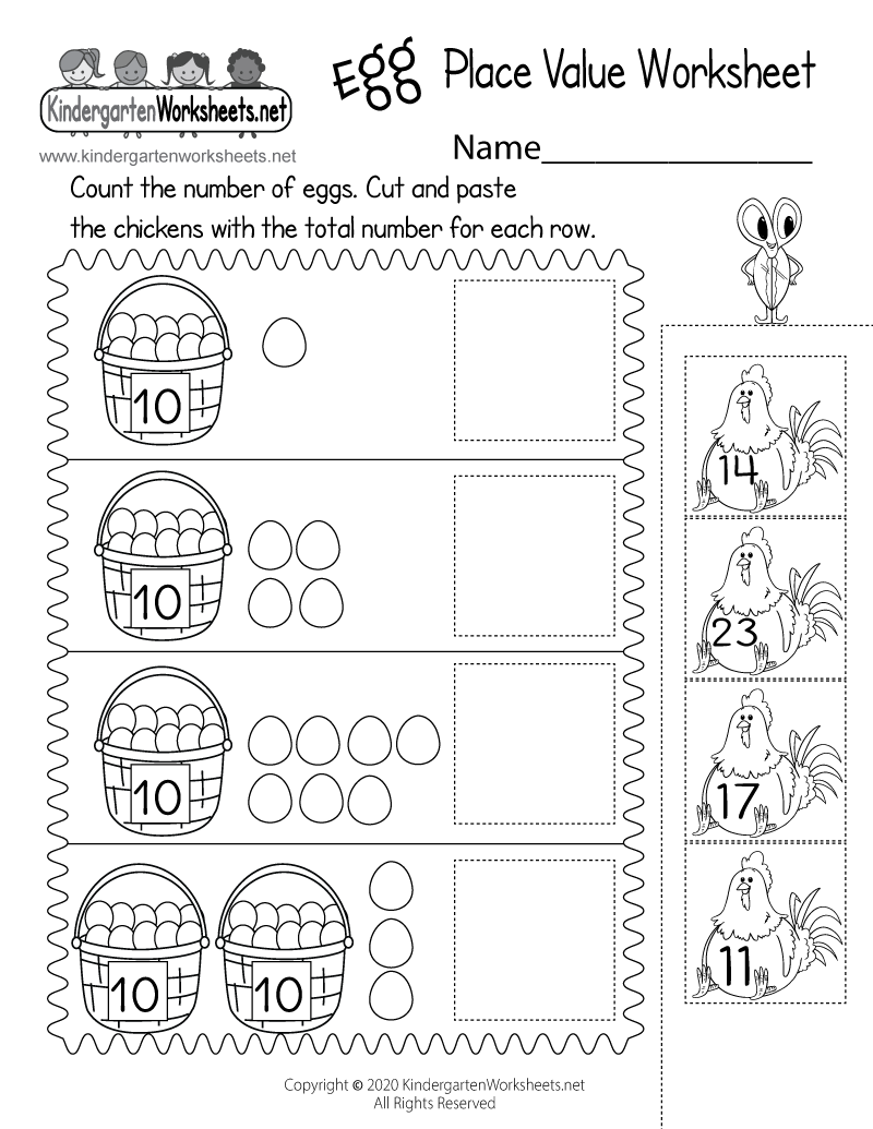 Kindergarten Egg Place Value Worksheet Printable