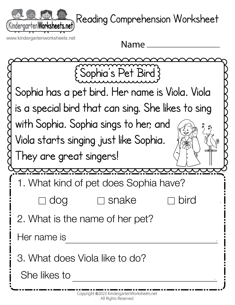 Reading Comprehension Worksheet - Free Kindergarten English Worksheet For Kids