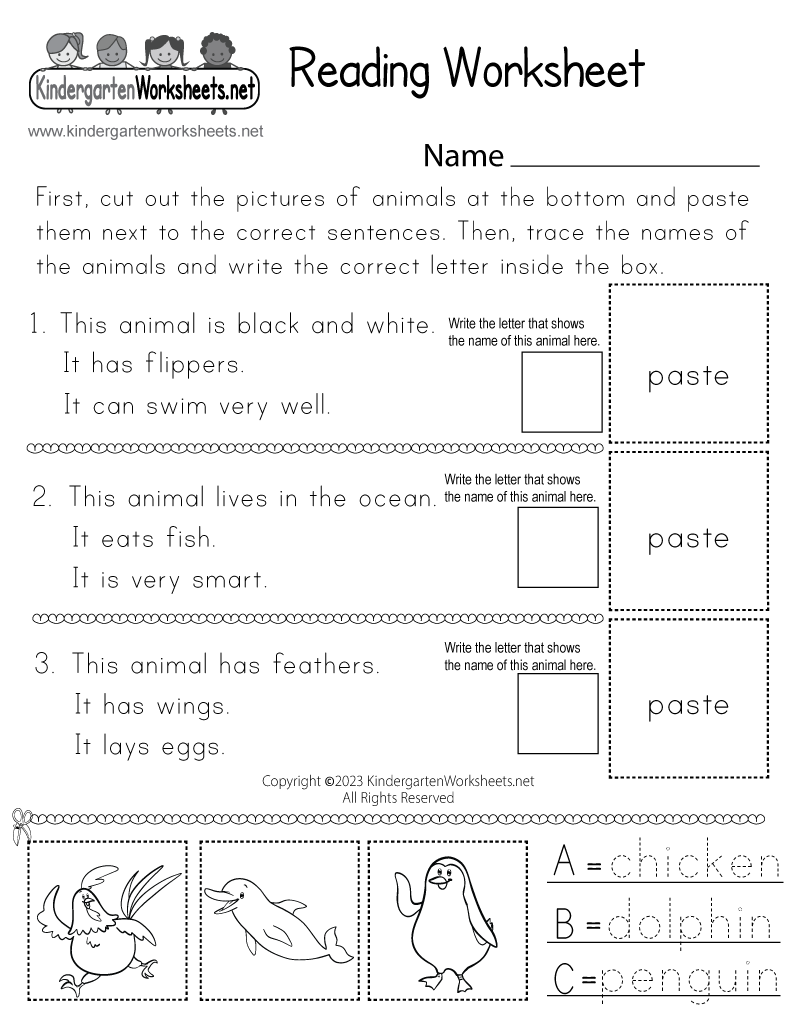 Reading Worksheet - Free Kindergarten English Worksheet for Kids