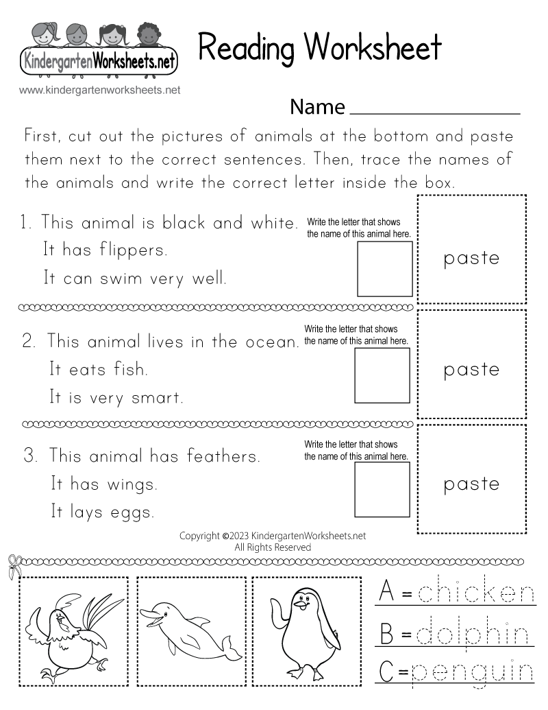 Kindergarten Reading Worksheet Printable