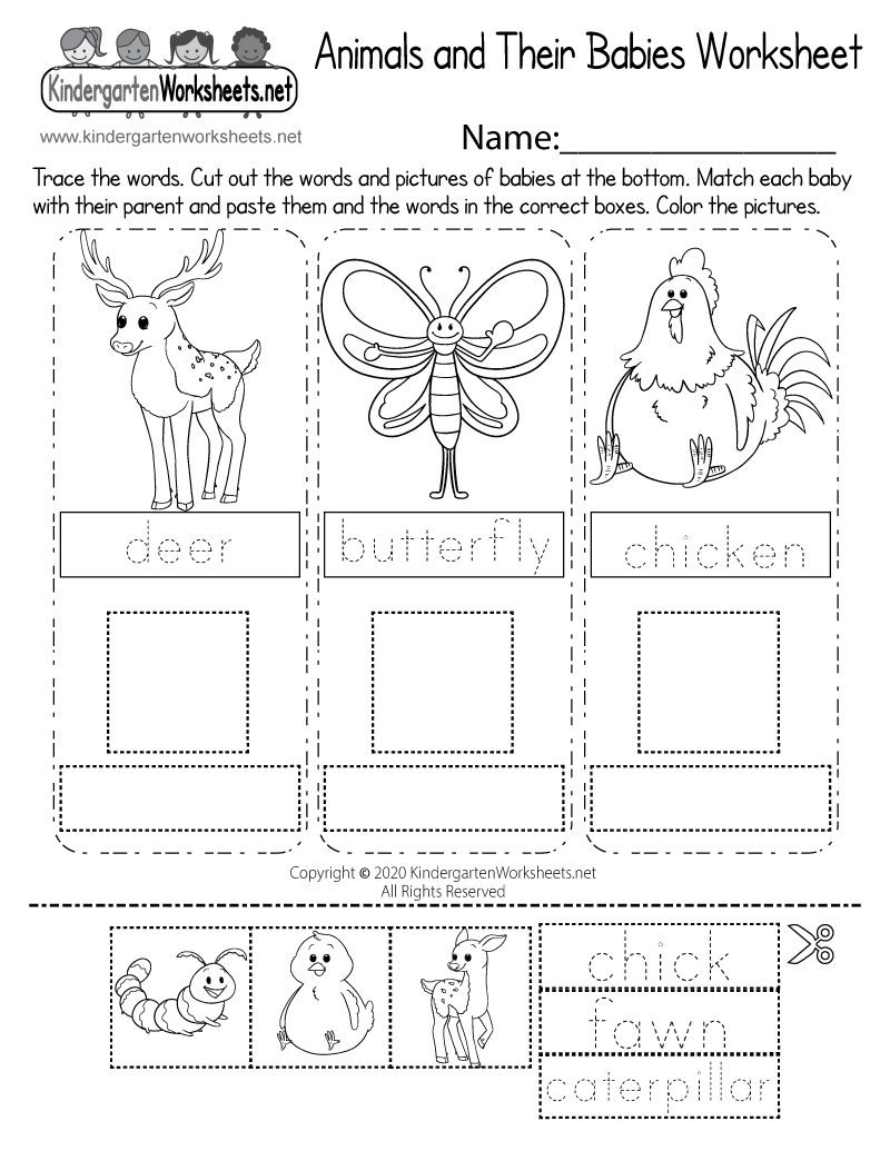 Kindergarten Animals and Their Babies Worksheet Printable