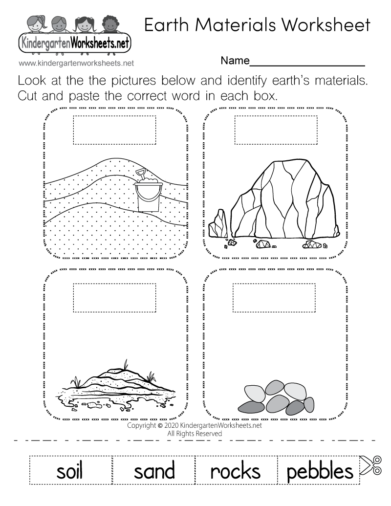 Kindergarten Earth Materials Worksheet Printable