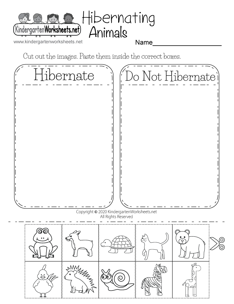 Kindergarten Hibernating Animals Worksheet Printable