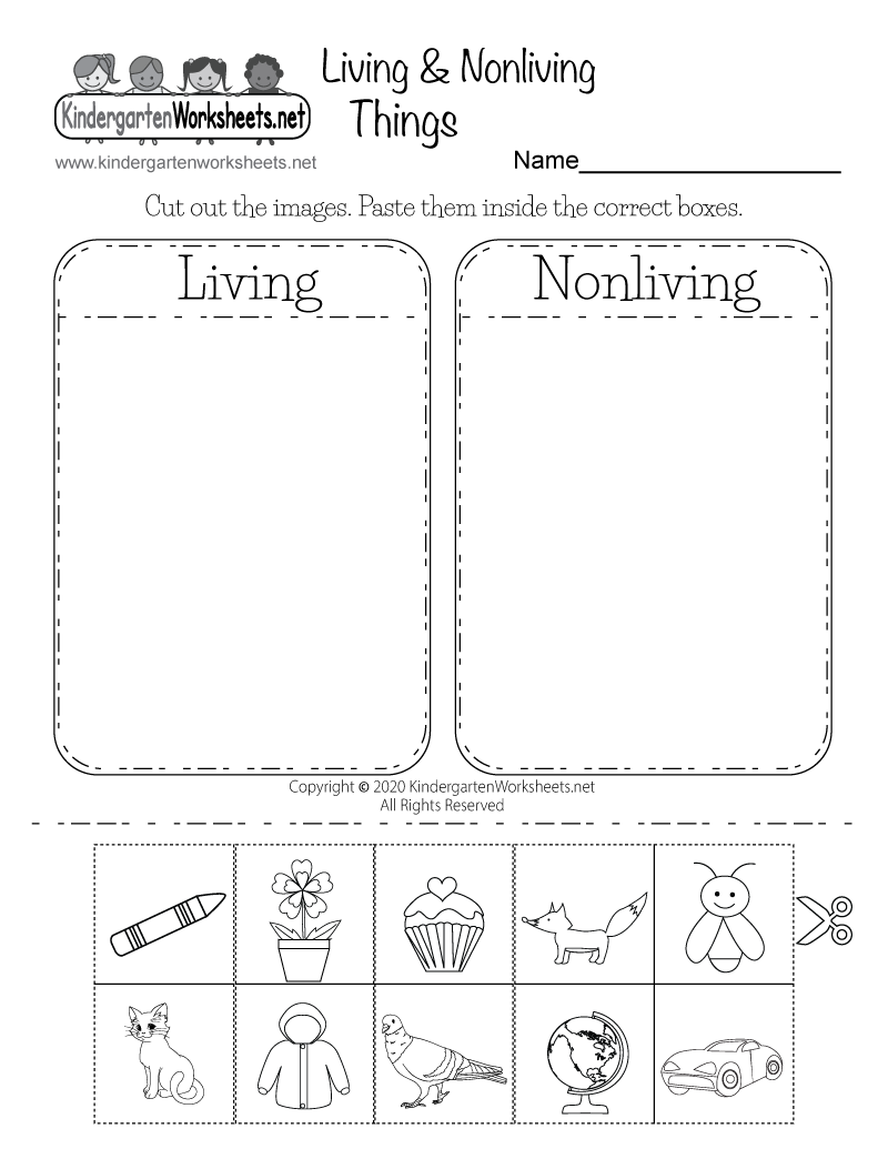 Living and Nonliving Things Worksheet for Kindergarten - Life Science