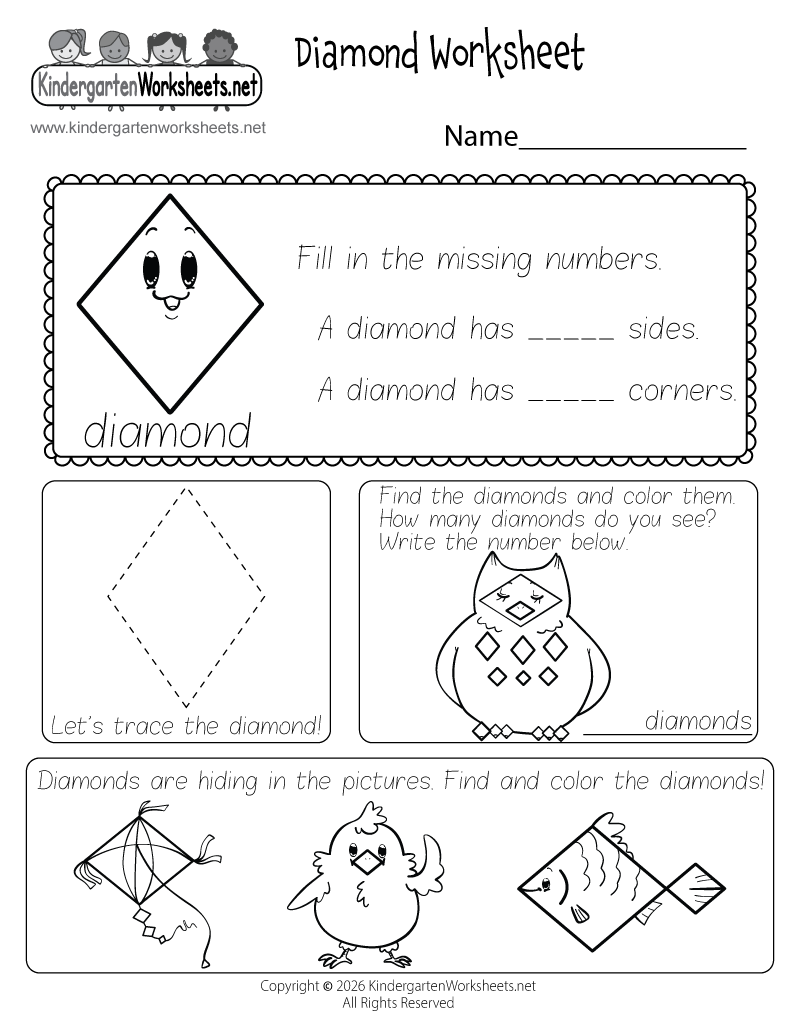 Kindergarten Diamond Worksheet Printable
