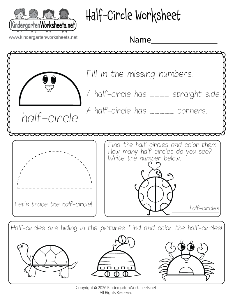 Kindergarten Half-Circle Worksheet Printable