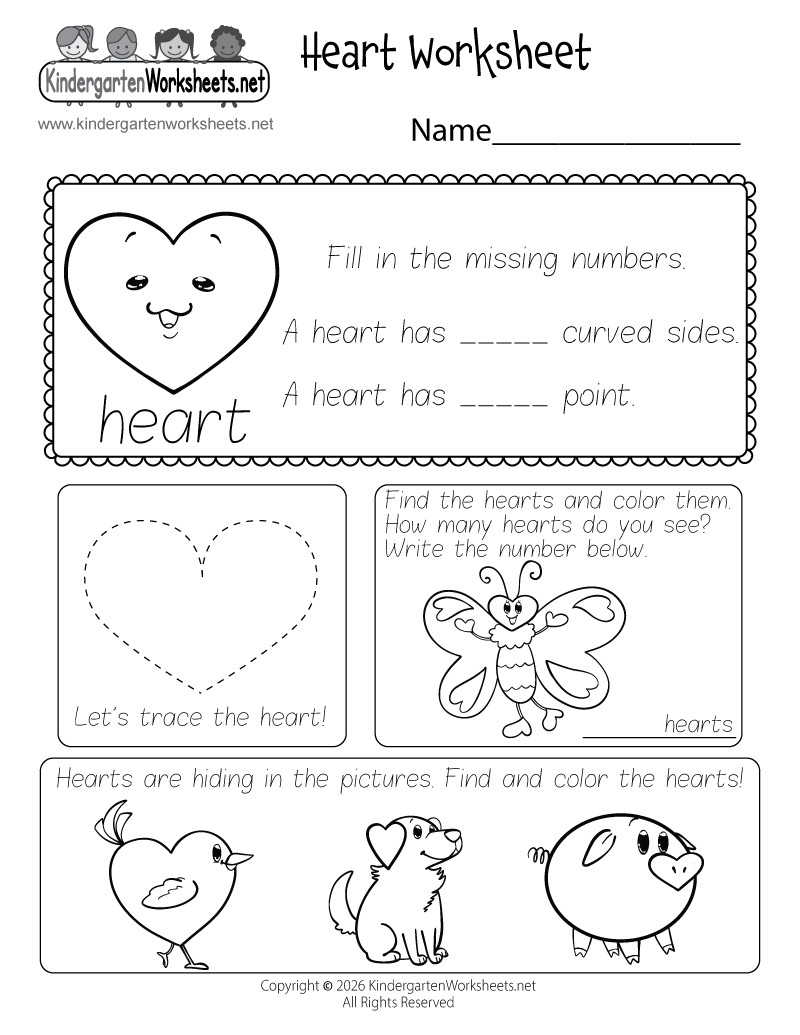 Kindergarten Heart Worksheet Printable