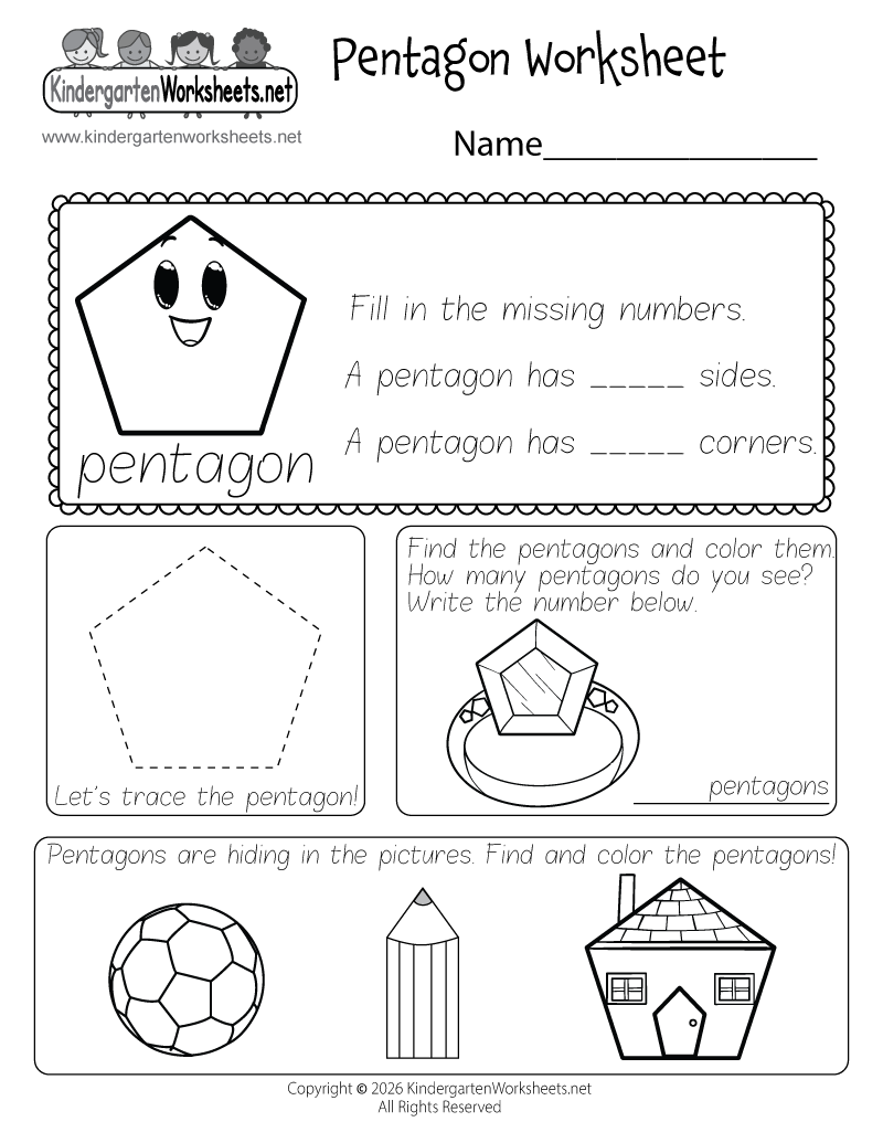 Kindergarten Pentagon Worksheet Printable