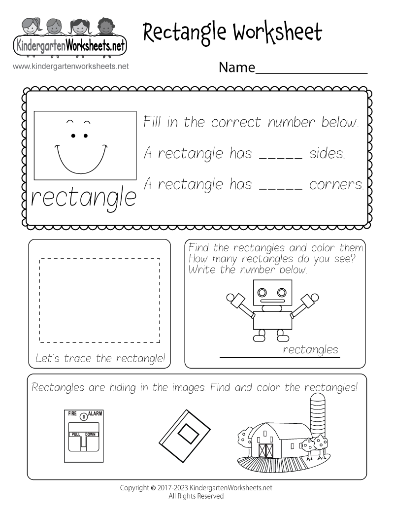 Rectangle Worksheet - Free Kindergarten Geometry Worksheet for Kids