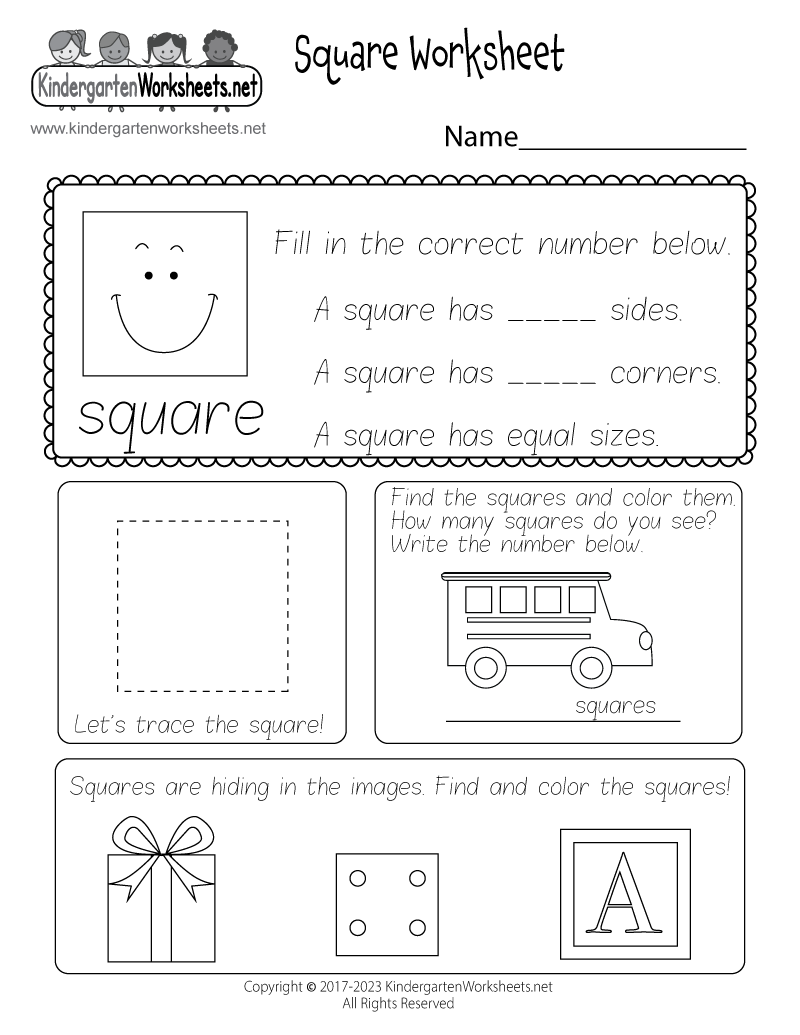 Kindergarten Square Worksheet Printable